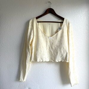 NWT Aerie Offline Womens Top Pale Yellow Floral Cropped Long Sleeve Size XXL